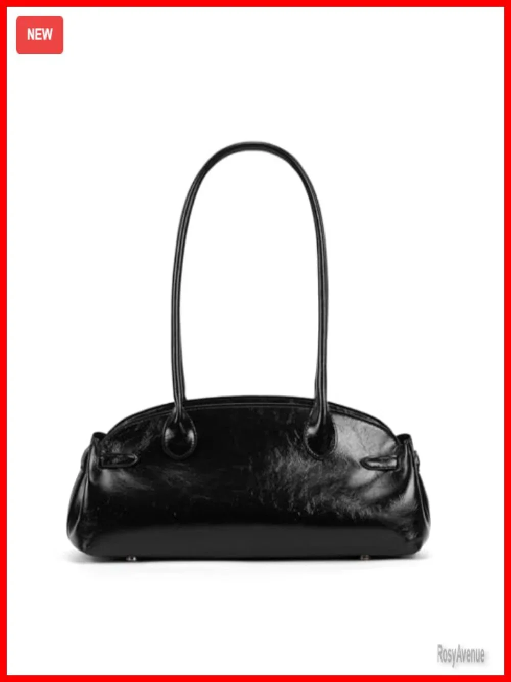 Vintage Shoulder Bag Glossy Faux Leather Dome Hobo Purse